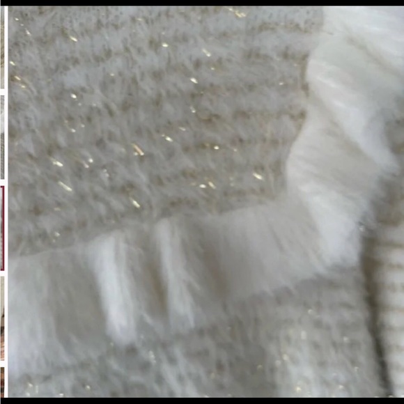 Zara Cream Gold Metallic Fuzzy Ruffled Turtleneck Sweater - Picture 5 of 6